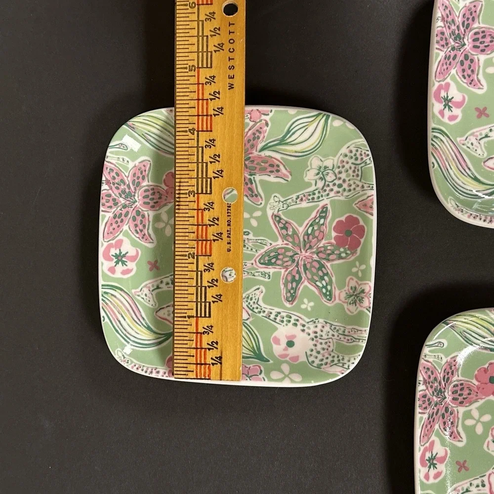 Giraffe Floral Trinket/Soap Dish Set of 3 Pink Green 4.5 inch Whimsical